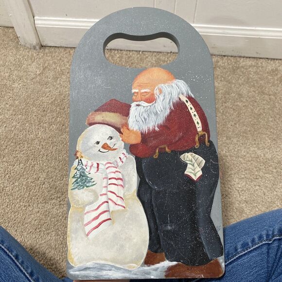 Hand Painted Cutting Board Holiday Santa Snowman Signed By Artist - Picture 5 of 5